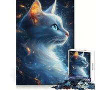 Mystical White Cat Jigsaw Puzzles 1000 Piece for Teenagers Boost Recall Stress Free Tight Edge Wall Art Decor (38x52cm)