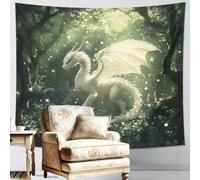 Mystical White Dragon Tapestry, Enchanted Forest Wall Hanging, Magical Aesthetic Decor for Living Room, Bedroom, and Dorm, Nature-Themed Home Accents 60x40 Inch