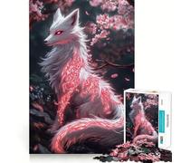 Mystical White Fox with Red Markings Hard Jigsaw Puzzle for Adults 1000 Pieces Think Toy Peaceful Fun Clean Cut Fine Art Piece (38x26cm)