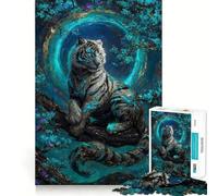 Mystical White Tiger in Teal Forest 1000 Piece Jigsaw Puzzle for Adults Logic Toy Relaxing Fun Design Assembly Santa Wish Gift (38x52cm)