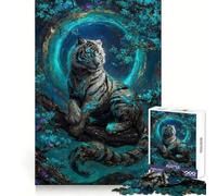 Mystical White Tiger in Teal Forest 1000 Piece Jigsaw Puzzle for Adults Logic Toy Relaxing Fun Design Assembly Santa Wish Gift (38x52cm)