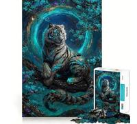 Mystical White Tiger in Teal Forest 1000 Piece Jigsaw Puzzle for Teenagers Memory Gain Soothing Fun Design Assembly Elegant Gift (38x26cm)