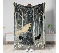 Mystical Witch Blanket, Black Enchanted Forest Design Throw Blanket, Cozy Soft Plush Fleece for Winter, Halloween, Sofa, Camping, All Season Use 40x50 Inch