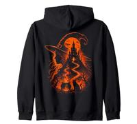 Mystical Witch Halloween Gothic Moon Cat Women's Zip Hoodie