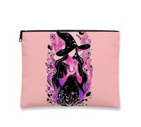 Mystical Witch Makeup Bag, Peach Floral Cosmic Cosmetic Travel Pouch for Women, Portable Small Canvas Zipper Organizer, Gift for Festivals and Seasonal Celebrations, Peach, 7x9 Inch, Witch