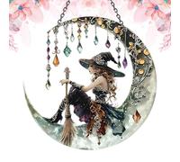 Mystical Witch Sun Catcher, Colorful Acrylic Stained Glass Effect Window Hanging Suncatcher, Gothic Moon Witch Statue Decor, Window Sun Catchers for Home Wall Art and Witch Gifts (Witch Design)