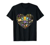 Mystical Witchcraft Tarot Black Spooky Cat Heart Art T-Shirt