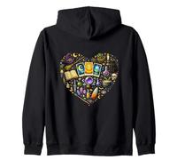 Mystical Witchcraft Tarot Black Spooky Cat Heart Art Zip Hoodie