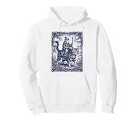 Mystical Wizard Riding Cat Vintage Woodcut Art Pullover Hoodie