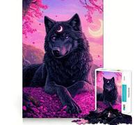Mystical Wolf Crescent Moon Jigsaw Puzzle for Adults 1000 Pieces Intellect Toy Peaceful Fun Precise Cut Santa Wish List (50x75cm)