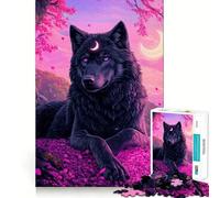 Mystical Wolf Crescent Moon Jigsaw Puzzles 1000 Piece for Teenagers Boost Recall Stress Free Tight Edge Wall Art Decor (38x52cm)