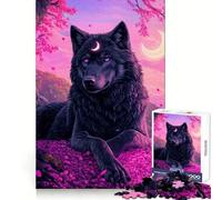 Mystical Wolf Crescent Moon Jigsaw Puzzles 1000 Piece for Teenagers Boost Recall Stress Free Tight Edge Wall Art Decor (38x52cm)