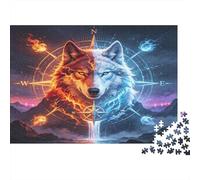 Mystical Wolf Dual Element Fantasy 1000 Piece Jigsaw Puzzle Paper for Adults Vibrant Artwork Relaxing Focus Family Game Home Decor Gift 38x26cm/1000pcs