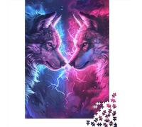 Mystical Wolf Face Off 1000 Piece Jigsaw Puzzle Jigsaw Puzzle for Adults Fantasy Art Lightning Relaxing Family Game Home Gift Decor 52x38cm/1000pcs