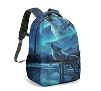 Mystical Wolf Full Moon Print Backpack 16 Inch 360 All Over Realistic Forest Night Silhouette Design Large Daypack (05)