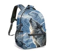 Mystical Wolf Full Moon Print Backpack 16 Inch 360 All Over Realistic Forest Night Silhouette Design Large Daypack (02)