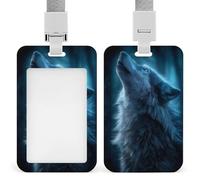 Mystical Wolf Howling Into The Night ID Badge Holder Retractable Clip Card Holder Card Protector Name Badge Name Tag for Work Office Doctor Nurse
