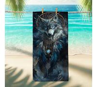 Mystical Wolf Microfiber Beach Towel Blue Fantasy Art Sand Free Quick Dry Absorbent Oversized Lightweight Beach Blanket, Outdoor Travel Essentials 62x31 Inch