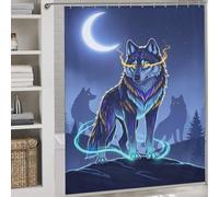 Mystical Wolf Pack Under Crescent Moon Bath Shower Curtains Mildew Quick Drying Proof Resistant Modern Fabric Bathroom Decor Set for Home Bathroom Toile Hotel Decor 69.69x70.87Inch（177x180cm）
