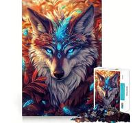 Mystical Wolf with Feather 1000 Pieces Jigsaws Adults Puzzles Gifts Mind Game Toy Bonding Time Neat Cut Bday Surprise (38x52cm)