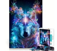 Mystical Wolf with Floral Antlers Adult Jigsaw Puzzles1000 Pieces Mind Exercise Toy Tension Relief Design Assembly Lovely Present (50x75cm)