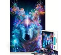 Mystical Wolf with Floral Antlers Hard Jigsaw Puzzle for Adults 1000 Pieces Think Toy Peaceful Fun Clean Cut Fine Art Piece (38x52cm)