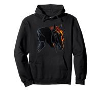 Mystical Woman Horse Spirit Fire Mane Line Art Pullover Hoodie