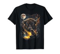 Mystical Yak Howling Full Moon Mountain Nature Art Value Graphic T-Shirt, Men, Black, S