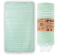 MyStilo 100% Recycled Cotton Hammam Towel - Sustainable and Natural - Sauna, Beach, Shower, Bath, Yoga Towel - Mint Green - 100 x 200 cm