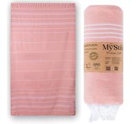 MyStilo 100% Recycled Cotton Hammam Towel - Sustainable and Natural - Sauna Towel, Beach Towel, Shower Towel, Bath Towel, Yoga Towel - Petrol - 100 x 200 cm Sultan (Salmon)