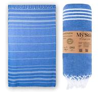 MyStilo 100% Recycled Cotton Hammam Towel - Sustainable and Natural - Sauna Towel, Beach Towel, Shower Towel, Bath Towel, Yoga Towel - Petrol - 100 x 200 cm Sultan (Sky Blue)