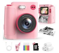 MYSTILUCK Kids Camera Instant Print, 1080P Instant Camera for Kids, Children Digital Cameras with 32GB Card & 3 Rolls Photo Paper, Christmas Birthday Gifts Toys for Boys & Girls Aged 3-12（Pink）