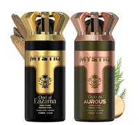 Mystiq 250ml Body Spray Deodorant - 2 Pack Extra Long Lasting Aromas Bundle - Aerosol Men and Women Gift Set - Body Mist Fragrance Set - Fresh Flora Oud Vanilla Perfume (Oud Wood)