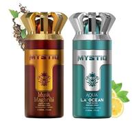Mystiq 250ml Body Spray Deodorant - 2 Pack Extra Long Lasting Aromas Bundle - Aerosol Men and Women Gift Set - Body Mist Fragrance Set - Fresh Flora Oud Vanilla Perfume (Fresh Zest)