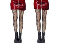Mystiqut 2 Pack Black Fashion Sheer Patterned Fishnet Tights Printed Fishnet Tights Women's Pantyhose with Pattern, Black, S/3XL