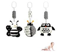 Mystiqut 3PCS Baby Hanging Toys 6 To 12 Months Newborn Pram for Babies High Contrast Black and White Sensory Gym Toys(Ladybug,Bee & Owl),(MXCRTYTS)