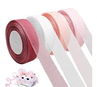 Mystiqut 4 Rolls Sheer Organza Ribbon, 2cm x 45m Each - Ideal for Gift Wrapping, DIY Crafts, Bouquets, Bows & Wedding Decorations