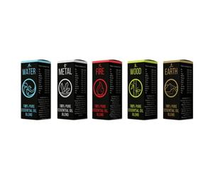 Mystix London | Chinese Elements Essential Oil Blend Gift Pack 5x10ml | Earth, Fire, Metal, Water, Wood Elements | Perfect as a Gift