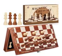 Mystooy Chess Set,29x29cm Wooden Chess Board Set,Portable Travel Chess Set,Folding Chess Board with Magnetic Chess Pieces and Storage Slots,Traditional Chess Board Games for Kids Adults