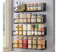 Mystozer 4 Pack Magnetic Spice Rack for Refrigerator, Magnetic Shelf Fridge Organizer for Kitchen Storage, Black