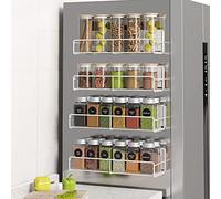 Mystozer 4 Pack Magnetic Spice Rack Organizer, Space Saver for Refrigerator and Microwave Oven, Metal Fridge Shelf, White