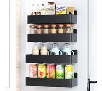 Mystozer Magnetic Spice Rack for Refrigerator, Kitchen Organizer and Storage Shelf, Black (4 Pack)…