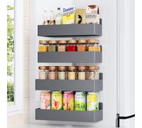 Mystozer Magnetic Spice Rack for Refrigerator, Kitchen Organizer and Storage Shelf, Grey (4 Pack)…