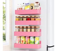 Mystozer Magnetic Spice Rack for Refrigerator, Kitchen Organizer and Storage Shelf, Pink(4 Pack)