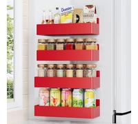 Mystozer Magnetic Spice Rack for Refrigerator, Kitchen Organizer and Storage Shelf, Red (4 Pack)…