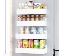 Mystozer Magnetic Spice Rack for Refrigerator, Kitchen Organizer and Storage Shelf, White (4 Pack)…