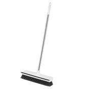 MYSUNBAR 2-in-1 Floor Scrub Brush with Long Handle, Stiff Bristle Bathroom Shower Scrubber with Squeegee, White 3-Section Pole Cleaning Tool for Tile Wall Grout