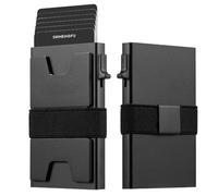 MYSUNBAR Black Aluminum RFID Blocking Slim Wallet Men Sliding Credit Card Holder Minimalist Metal Business Case Elastic Cash Band Slender