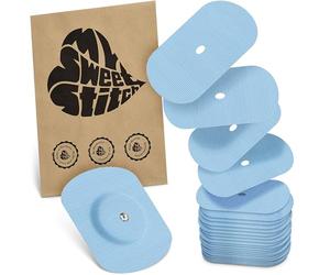MySweetStitch - 25 x Freestyle Libre 1 & 2 Patches Oval with Ventilation Hole, Overpatch Ø 70 x 55mm, Waterproof, Breathable, Skin-Friendly, Made in Germany, Ice Blue