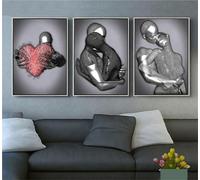 MYSXSWHL Love Heart 3D Wall Art Decor, 3PCS Metallic Texture Figure Statue Art Canvas Painting Modern Wall Art, Abstract Metal Figure Sculpture Canvas Painting Hanging(40 * 50cm)